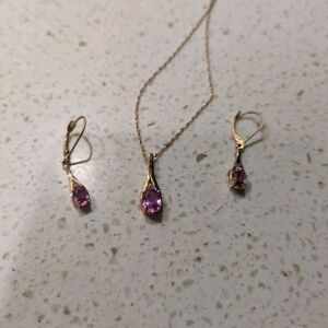 Pink Saphire/Diamond Accents 14k Rose Gold Dangle Earrings